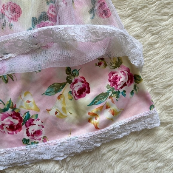 Pucker Up Slip Nightgown Sleepwear Vintage Floral Lace Pink L - Picture 7 of 12